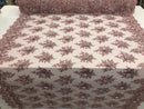 Pink and Silver Hand Beaded Embroidered Floral Fabric Lace Bridal Wedding Designs By The Yard