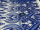 4 Way Stretch Fabric - Royal Blue - Fancy Pattern Design Sequins Fashion Fabric Mesh By Yard