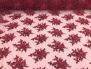 Burgundy Hand Beaded Embroidered Floral Fabric Lace Bridal Wedding Designs By The Yard