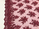 Burgundy Hand Beaded Embroidered Floral Fabric Lace Bridal Wedding Designs By The Yard