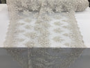 Off-White Hand Beaded Embroidered Floral Fabric Lace Bridal Wedding Designs By The Yard