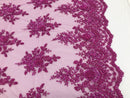 Magenta Hand Beaded Embroidered Floral Fabric Lace Bridal Wedding Designs By The Yard