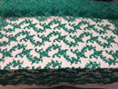 Beaded - Teal - Embroided Small Flower Fabric with Decorated Borders - Sold by The Yard