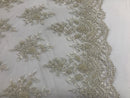 Ivory Hand Beaded Embroidered Floral Fabric Lace Bridal Wedding Designs By The Yard