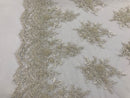 Ivory Hand Beaded Embroidered Floral Fabric Lace Bridal Wedding Designs By The Yard