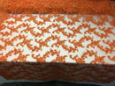 Beaded - Orange - Embroided Small Flower Fabric with Decorated Borders - Sold by The Yard