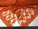 Beaded - Orange - Embroided Small Flower Fabric with Decorated Borders - Sold by The Yard