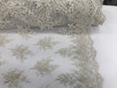 Ivory Hand Beaded Embroidered Floral Fabric Lace Bridal Wedding Designs By The Yard