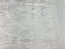 Lace Fabric - White - Fancy Damask Pattern Sequins Design Fashion Fabric