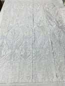 Lace Fabric - White - Fancy Damask Pattern Sequins Design Fashion Fabric