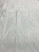 Lace Fabric - White - Fancy Damask Pattern Sequins Design Fashion Fabric