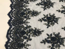 Navy Blue Hand Beaded Embroidered Floral Fabric Lace Bridal Wedding Designs By The Yard