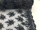 Navy Blue Hand Beaded Embroidered Floral Fabric Lace Bridal Wedding Designs By The Yard