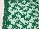 Beaded - Green - Embroided Small Flower Fabric with Decorated Borders - Sold by The Yard