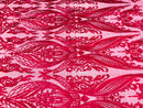 Lace Fabric - Fuschia - Fancy Damask Pattern Sequins Design Fashion Fabric