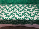 Beaded - Green - Embroided Small Flower Fabric with Decorated Borders - Sold by The Yard