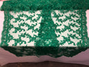 Beaded - Green - Embroided Small Flower Fabric with Decorated Borders - Sold by The Yard