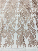 Lace Fabric - Blush - Fancy Damask Pattern Sequins Design Fashion Fabric