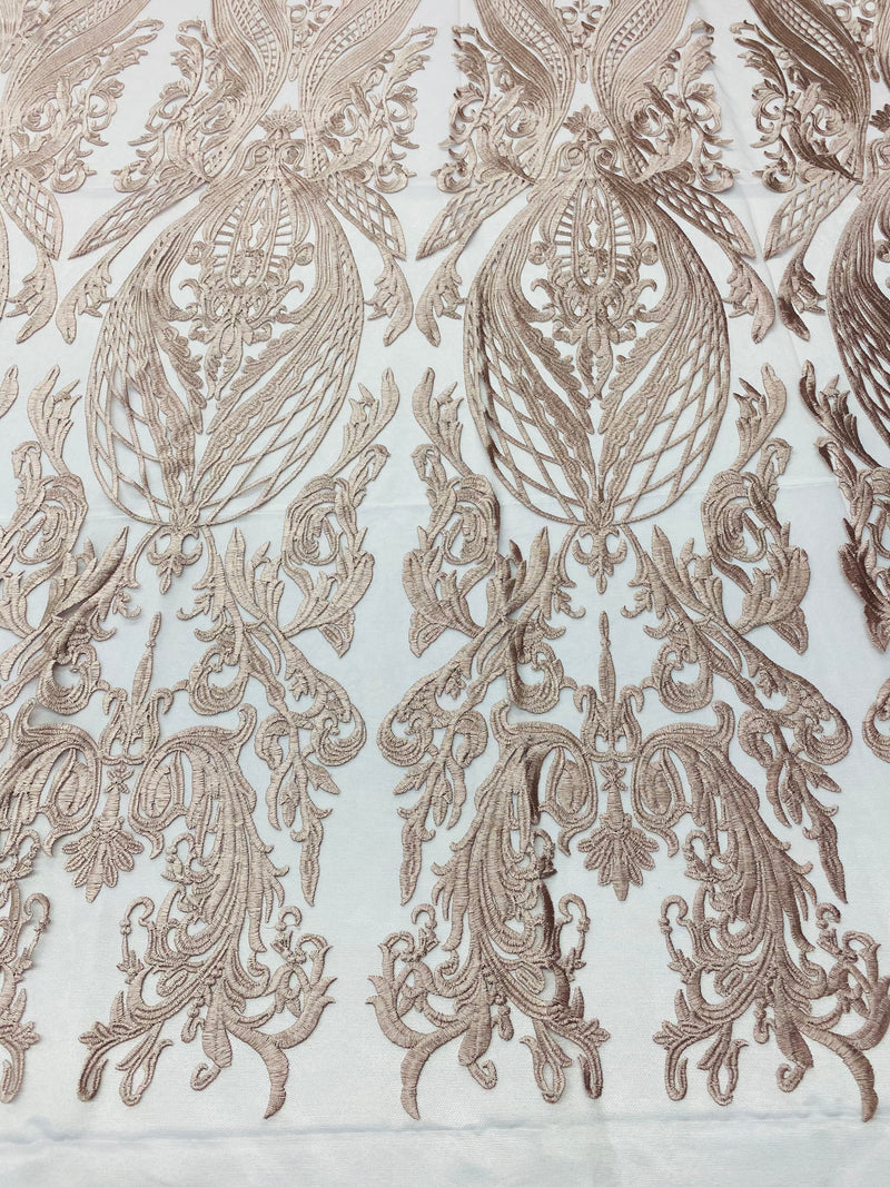 Lace Fabric - Blush - Fancy Damask Pattern Sequins Design Fashion Fabric