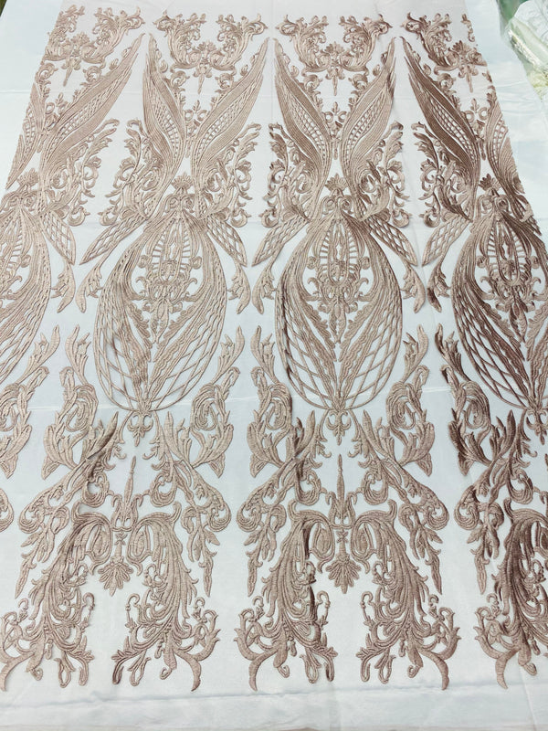 Lace Fabric - Blush - Fancy Damask Pattern Sequins Design Fashion Fabric