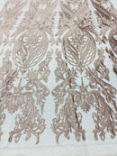 Lace Fabric - Blush - Fancy Damask Pattern Sequins Design Fashion Fabric