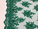 Jade Green Hand Beaded Embroidered Floral Fabric Lace Bridal Wedding Designs By The Yard