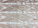 Lace Fabric - Blush - Fancy Damask Pattern Sequins Design Fashion Fabric