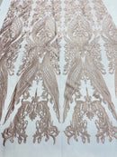 Lace Fabric - Blush - Fancy Damask Pattern Sequins Design Fashion Fabric