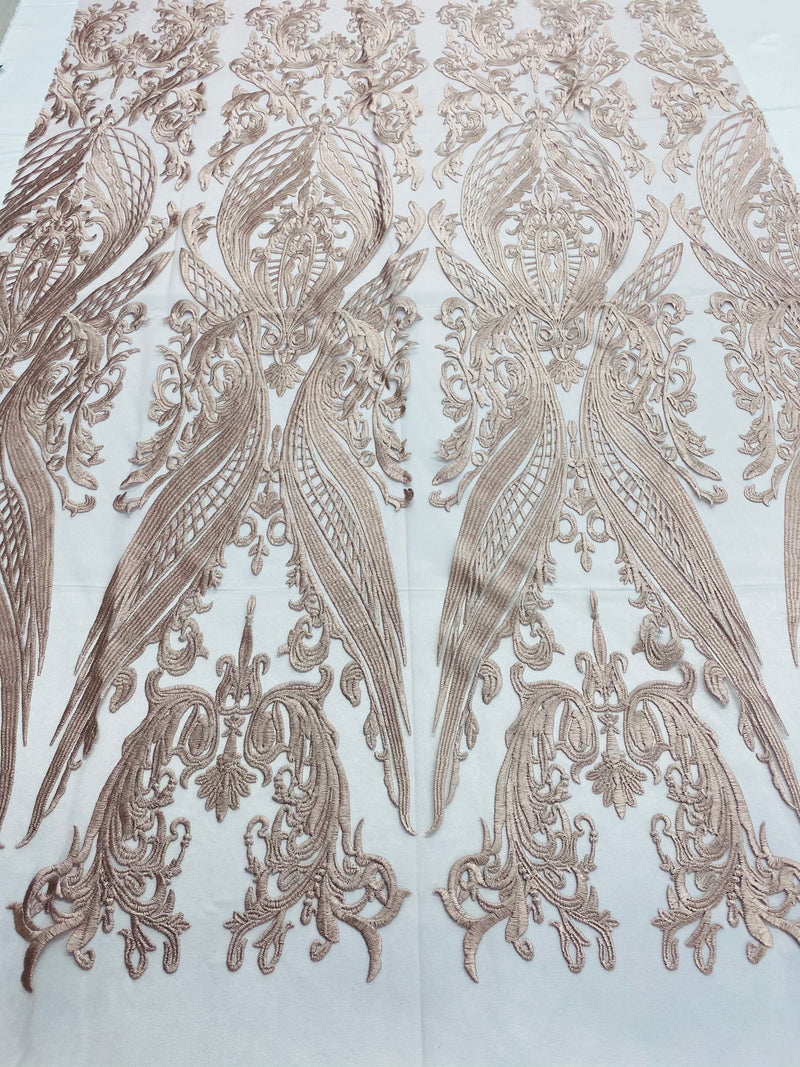 Lace Fabric - Blush - Fancy Damask Pattern Sequins Design Fashion Fabric