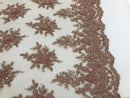 Rose Gold Hand Beaded Embroidered Floral Fabric Lace Bridal Wedding Designs By The Yard