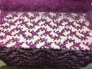 Beaded - Purple - Embroided Small Flower Fabric with Decorated Borders - Sold by The Yard