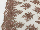 Rose Gold Hand Beaded Embroidered Floral Fabric Lace Bridal Wedding Designs By The Yard