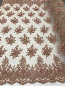 Rose Gold Hand Beaded Embroidered Floral Fabric Lace Bridal Wedding Designs By The Yard