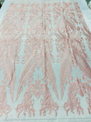 Lace Fabric - Pink - Fancy Damask Pattern Sequins Design Fashion Fabric