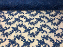 Beaded - Royal Blue - Embroided Small Flower Fabric with Decorated Borders - Sold by The Yard