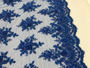 Royal Blue Hand Beaded Embroidered Floral Fabric Lace Bridal Wedding Designs By The Yard