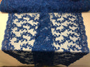 Beaded - Royal Blue - Embroided Small Flower Fabric with Decorated Borders - Sold by The Yard