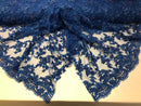 Beaded - Royal Blue - Embroided Small Flower Fabric with Decorated Borders - Sold by The Yard