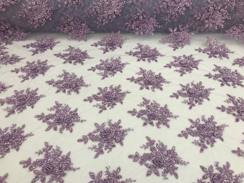 Lilac Hand Beaded Embroidered Floral Fabric Lace Bridal Wedding Designs By The Yard