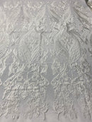 Lace Fabric - Ivory  - Fancy Damask Pattern Sequins Design Fashion Fabric