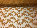 Beaded - Gold - Embroided Small Flower Fabric with Decorated Borders - Sold by The Yard