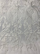 Lace Fabric - Ivory  - Fancy Damask Pattern Sequins Design Fashion Fabric