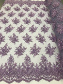 Lilac Hand Beaded Embroidered Floral Fabric Lace Bridal Wedding Designs By The Yard