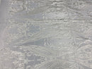Lace Fabric - Ivory  - Fancy Damask Pattern Sequins Design Fashion Fabric