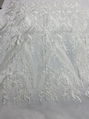 Lace Fabric - Ivory  - Fancy Damask Pattern Sequins Design Fashion Fabric