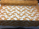 Beaded - Gold - Embroided Small Flower Fabric with Decorated Borders - Sold by The Yard