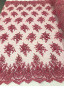 Gum Pink Beaded Embroidered Floral Fabric Lace Bridal Wedding Designs By The Yard