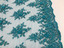 Turquoise Hand Beaded Embroidered Floral Fabric Lace Bridal Wedding Designs By The Yard