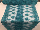 Turquoise Hand Beaded Embroidered Floral Fabric Lace Bridal Wedding Designs By The Yard