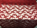 Beaded - Burgundy - Embroided Small Flower Fabric with Decorated Borders - Sold by The Yard
